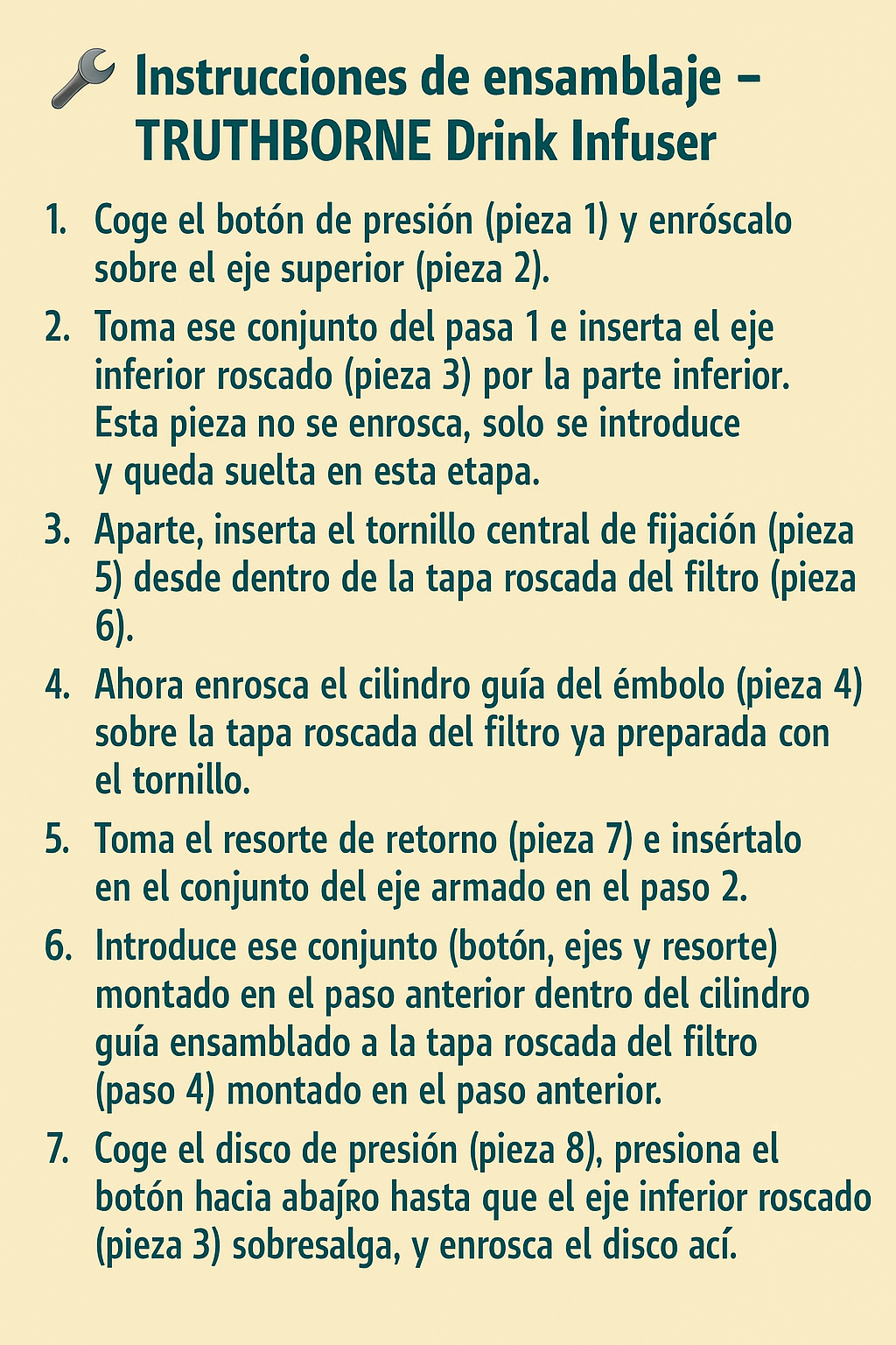 Instrucciones de ensamblaje en 7 pasos del Truthborne Drink Infuser